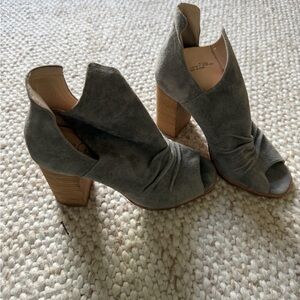 Gray Suede Women's Peep Toe Block Heel Shoes